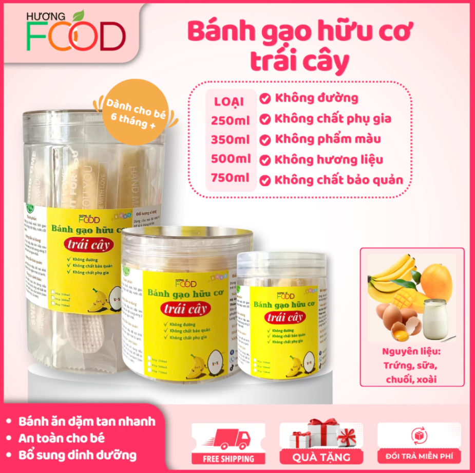 Bánh ăn dặm bánh gạo vị chuối, xoài cho bé 6M+